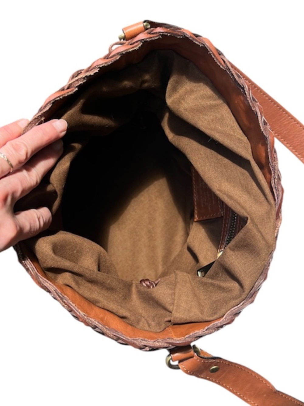 Menotti Firenze Vera Pella Woven Boho Leather Bucket Crossbody Shoulder Bag - Picture 10 of 10